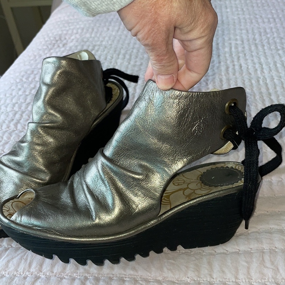 Fly London Yema Metallic Wedge Booties